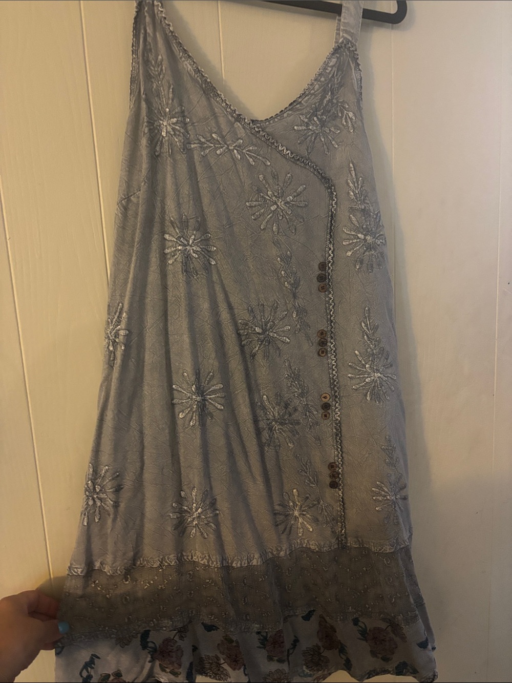 Women's Light Gray Embroidered Slip Dress